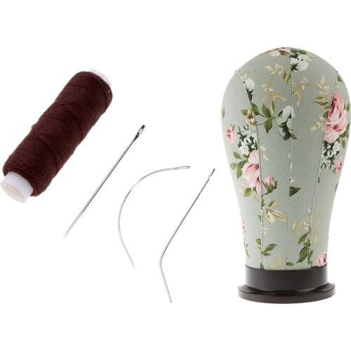 21' Inches Cork Canvas Block Head Mannequin Head Wig Display Styling Head Plastic Base(Included Sewing Thread and 3 Needles)