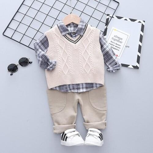 Spring Children Fashion Clothes Baby Boy Girl Sweater Vest Shirt Pants 3Pcs/Set Kids Infant Clothing Toddler Tracksuit 0-4 YEARS