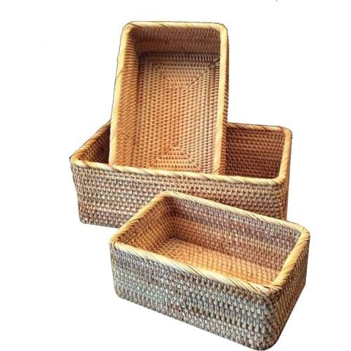LUDA 3PCS Hand-Woven Rattan Basket Storage Box Baskets For Organizing Vegetable Fruit Storage Box Organizer