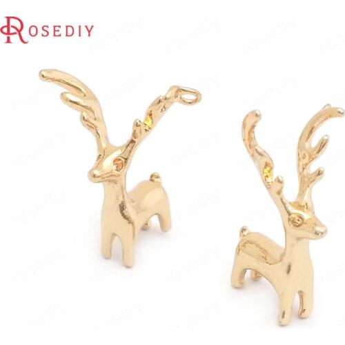 35675)6PCS 11x18.5MM Hanging Hole 1MM 24K Gold Color Brass Deer Charms Pendants High Quality Diy Jewelry Findings Accessories