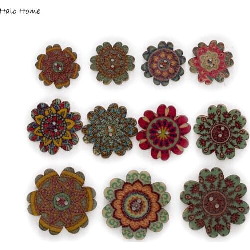 50pcs Retro series Flower Wood Buttons for Handwork Sewing Scrapbook Clothing Crafts Accessories Gift Card Making DIY 15-25mm