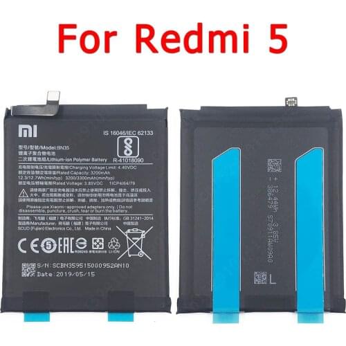 100% Original For Xiaomi Redmi 5 Battery BN35 Cellphone 3200 mAh Li-ion Built-in Bateria Replacement Repair Spare Parts