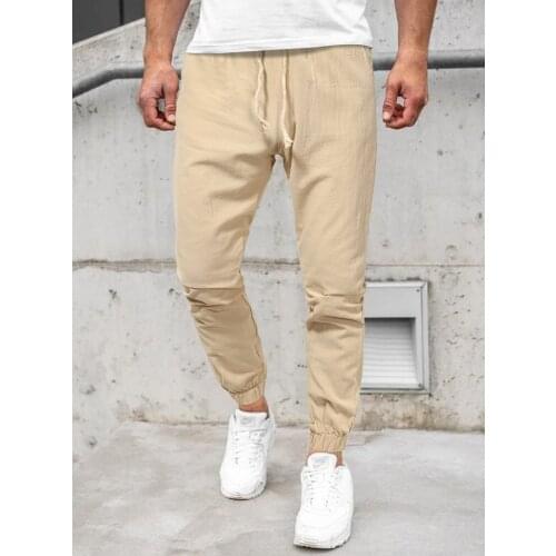 Spring New Style Men Casual Trousers With Feet Solid Color High-Waist Trousers With Drawstring Cotton Running Pants