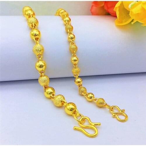 DELICATE 14K GOLD BRACELET FOR WOMEN WEDDING ENGAMGENT ANNIVERSARY JEWELRY YELLOW GOLD BEADED BRACELET LUCKY JEWELRY GIFT FEMALE