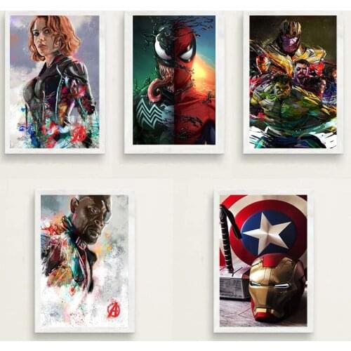 Marvel Superhero Canvas Painting Captain America Hulk Batman Spiderman Decorative Painting Poster Living Room Bedroom Home Decor