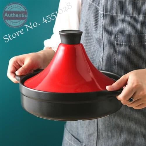 2L Home Taji Pot Moroccan Cast Iron Frying Pan with Enamel Lid Stew Pots Claypot Rice Casserole for Gas Stove/Induction Cooker