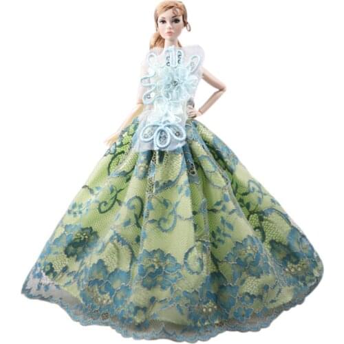 Cosplay 1/6 BJD Doll Clothes For Barbie Dresses Princess Costume Green Floral Off Shoulder Lace Wedding Gown 1:6 Dolls Accessory