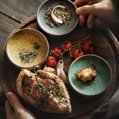 Retro style creative ceramic tableware household restaurant pottery dish rice bowl sauce dish dessert dish