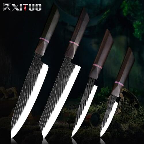 XITUO kitchen chef knife 440C stainless steel high hardness hand-forged meat cleaver Kiritsuke slice peeling knife cooking tool