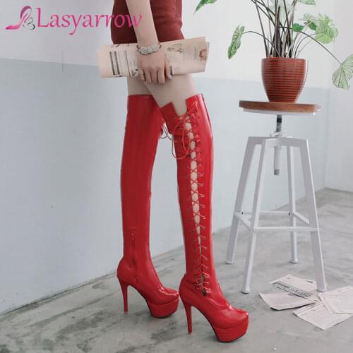 Lasyarrow 2020 Women Boots winter The New fashion Round head zipper Thin heel High heel platform Over the knee boots plus size