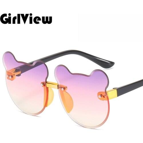 Fashion Baby Bear childrens Sunglasses Dazzle Color Gradient Cute Boys and Girls Sunglasses Rimless Cut Glasses
