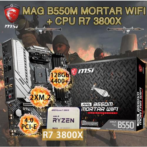 AM4 MSI MAG B550M MORTAR WIFI Motherboard Combo+CPU AMD Ryzen 7 3800X Set DDR4 128Gb M.2 PCI-E 4.0 GAMING Placa-mãe Desktop B550
