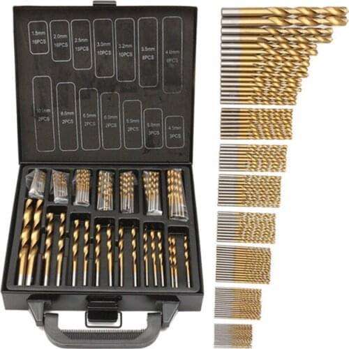 Titanium Drill Bit Set, 99-Piece, Straight Shank Twist Drill Set, 1.5mm-10mm, with Iron Carrying Case, for Woodworking