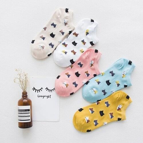 10 Piece=5 Pairs/lot Latest Cotton Cat Women Socks Cute Ankle Girls Sock Multiple Cartoons Casual Type Teenager Students Sox