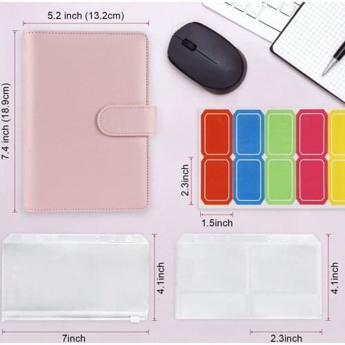 2021 New A6 Notebook 14pcs Binder Pockets With Leather Binder Cover 6-ring Budget Binder With Cash Envelopes Money Saving Binder