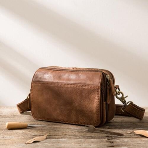 New Genuine Leather Men Crossbody Bag Japanese Retro Leather Pouch Leather Casual Mens Bag Small Shoulder Bag Vintage Soft