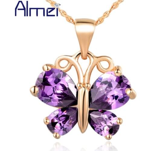 Almei Butterfly Necklace for Women Fashion Crystal Animals Pendant Collection Accesorios de Moda Para la Mujer Wholesale N795