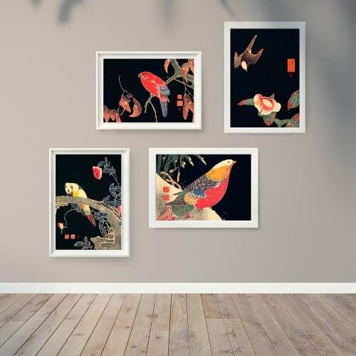 Japanese Birds Print Poster Vintage Japanese Oriental Ukiyo Wall Art Canvas Painting Decorative Modular Picture for Bedroom