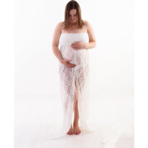 Maxi Maternity Photography Dress Rose Pattern Lace Maternity Dress Open Front Maternity Gown High Slit Pregnant Dress