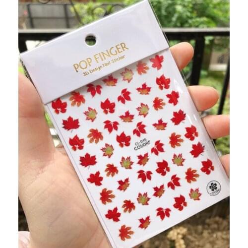 Fake dry flowers sticker for nail art decoration red maple leaves ultra thin nail foils self glue nail strips WG092