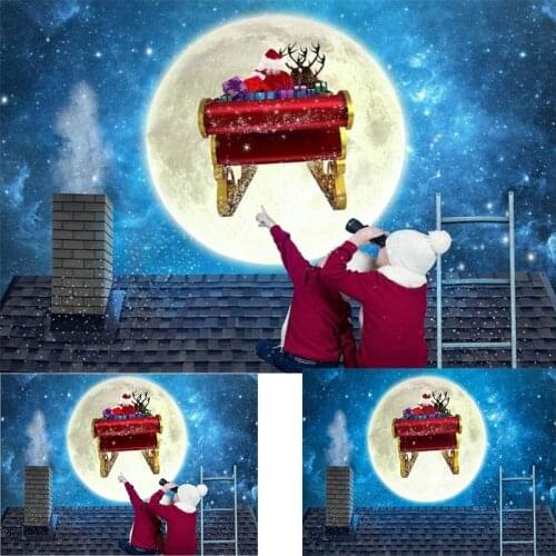 Christmas Santa Claus Roof Backdrop for Photography No Wrinkles Full Moon Sleigh Winter Merry Xmas Party Snowy Night Background