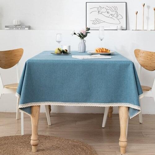 Table Cloth Rectangular Solid Table Cover with Lace Edge Waterproof Oilproof Coffee Table for Living Room Wedding Table Cloth