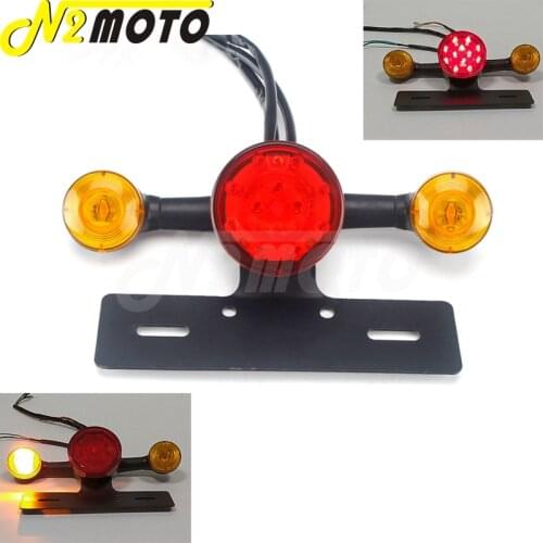 Motorcycle LED Turn Signal Tail Brake Stop Light w/ License Plate Bracket for Honda Suzuki Yamaha Kawaski Triumph BMW Cafe Racer