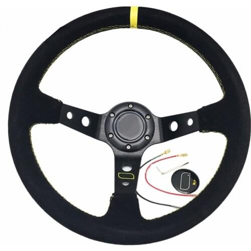 Universal Suede Racing Steering Wheel 14inch 350mm Drift Sport Steering Wheel for Car Black Dish Red Quick Release