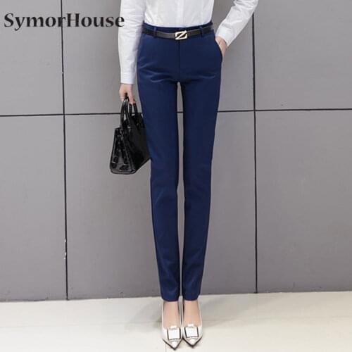 2021 Spring Summer Autumn Women Slim Casual Pants Work Wear black blue Pants Straight Pencil Pants Women Trousers Female
