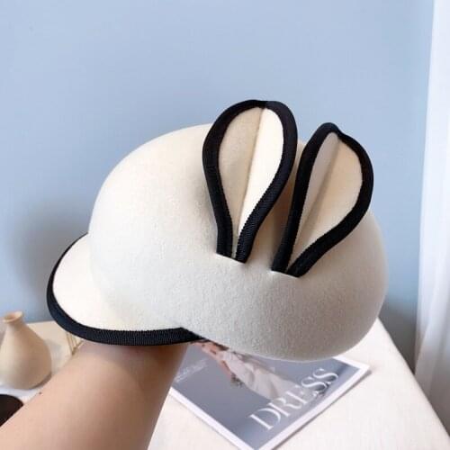 Japanese CA4 Cute Rabbit Ear Warm Hat. Cute Girl Wool Retro Hat. Street Cap Baseball Cap Felt Hat