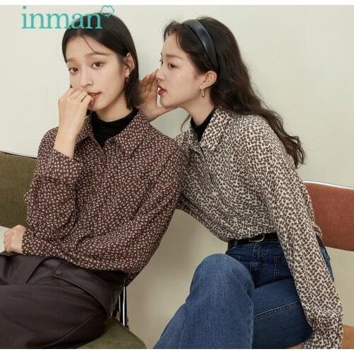 INMAN Womens Shirt Autumn Winter Fake Two-pieces Retro Floral Pointed Collar Design Loose Long Sleeve Vintage Fashion Blouse