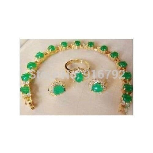 Womens Wedding Wholesale hot Beautiful green gem bracelet earring ring set jewelry brinco real jewelrynoble ladys