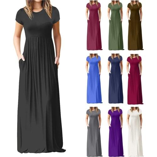 Minimalism Design Women Dress O-Neck Casual Pockets Short Sleeve Oversize Floor Length Solid Colour Loose Party Maxi Dress Gowns