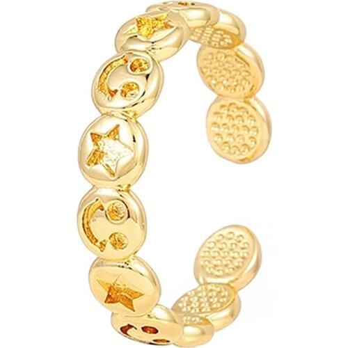 ZHINI 2021 Luxury Zircon Metal Rings for Women Personality Punk Smiley Face Geometry Circular Opening Ring Fashiion Jewelry Gift