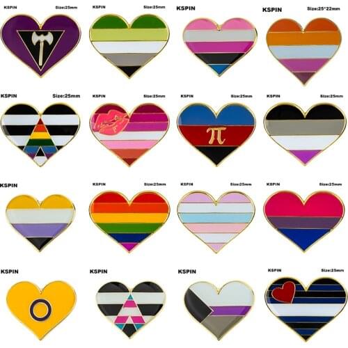 Aromantic Pride Flag Gender Fluid Pirde Demisexual Pride Heart Shape Lapel Pin Flag badge Brooch Pins Badges