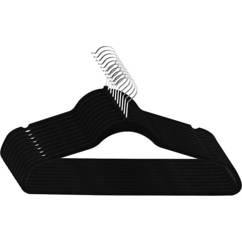10Pcs Flocking Hanger Plastic Non-Slip Hanger Velvet Drying Rack-Black