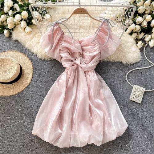 2021 summer new style womens dress with satin texture and western style with twist and chest