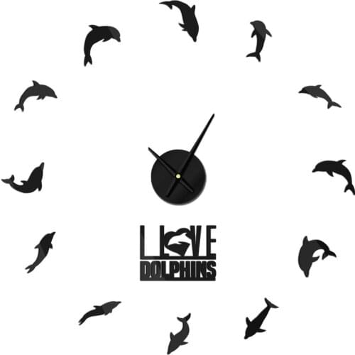 I Love Dolphins Sea Animal 3D DIY Clock Dolphin Lover Cute Gift Idea Nursery Room Wall Decor Quartz Acrylic Mirror Sticker