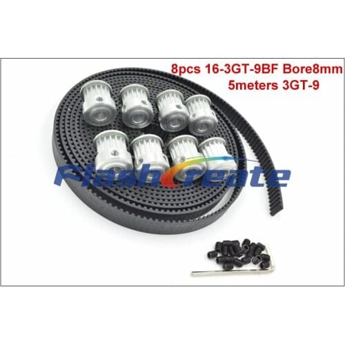 8pcs 16 Teeth 3GT Pulley Bore 8mm + 5meters 3GT Rubber Timing Belt Width 9mm GT3 timing belt pulley 3D Printer Parts