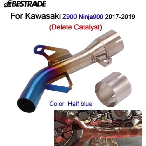 For Kawasaki Z900 ZR900 2017-2019 Replace Catalyst Mid Pipe Motorcycle Exhaust Middle Connect Link Tube Blue Stainless Steel