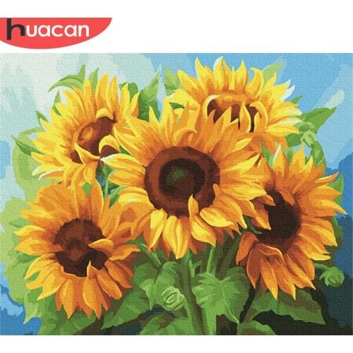 HUACAN DIY Pictures By Numbers Flower Kits Coloring By Number Sunflower Drawing On Canvas Hand Painted Painting Art Home Decor