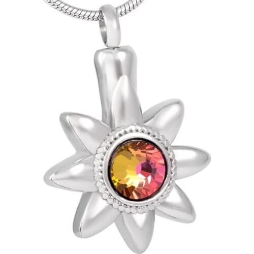 IJD8097 Crystal Sunflower Stainless steel Cremation Jewelry&Pendant Ashes Holder Memorial Urn Necklace Women Keepsake Jewellery