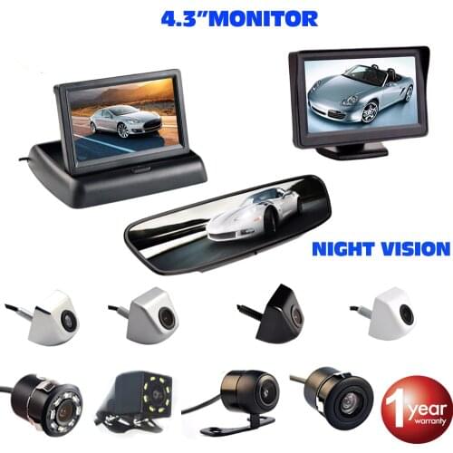 SINOVCLE 4.3 Inch Car Monitor Reverse Rear View Backup Camera Auto Parking Assistance Waterproof Night Vision Parking System