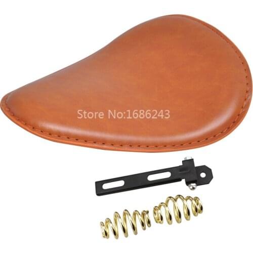 Brown Solo Seat Pad Leather+Bracket+Spring Sportster Bobber Fits For Harley Suzuki