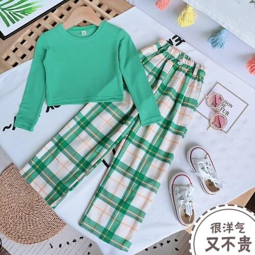 Girl suit Spring Autumn Kid Girl Clothing New Casual Tracksuit Long Sleeve lattice Sets Infant Clothes Baby Pants 2-7Years