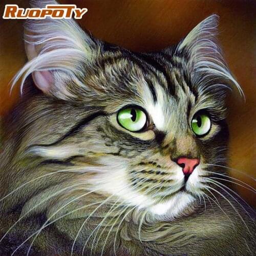 RUOPOTY Painting By Numbers For Adults Cute Cat Landscape Animal Diy Framed Paint By Number Kits Acrylic Paint On Canvas