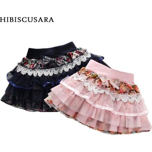 Floral Girl Lace Skirt Cute Girls Kids Tutu Skirts Flower Lacy Tulle Ruffle Princess Skirts Multi-layers 2-6 Yrs
