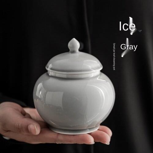 Ice Gray Glaze Small Jar Tea Jar Creative Japanese Household Small Ceramic Sealed Jar Simple Pu'er Tea Jar Tea Box Tea Tin