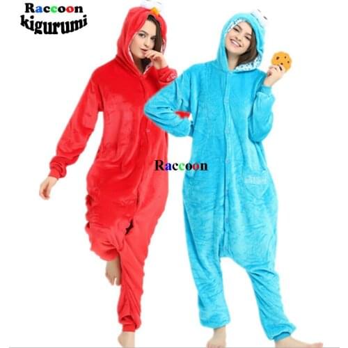 Cute Sesame Street Kigurumi for Women Onesie Cartoon Monster Loose Elmo Christmas Family Party One-Piece Pijamas Nightclothes