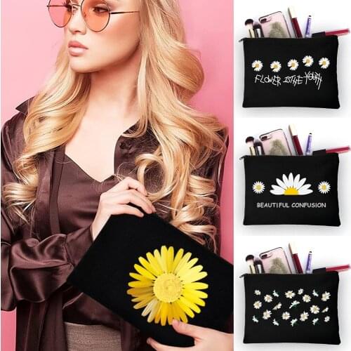 Multifunctional Print Women Canvas Makeup Bags Travel Lady Storage Bag Wash Bag Fabric Black Zipper Cosmetic Storage Bag